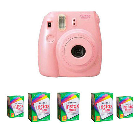 FujiFilm Instax Mini 8 Camera, Pink - Bundle w/5 Twin Packs of Film