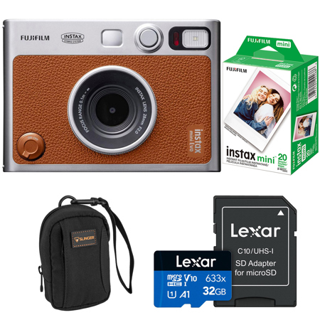 Fujifilm Instax Mini Evo Instant Film Camera, Brown + Essentials Kit