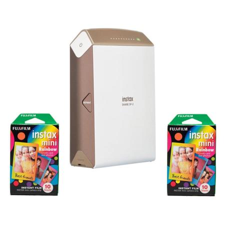 Fujifilm instax SHARE SP-2 Smartphone Printer Gold w/2x Instax Mini Rainbow Film