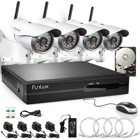 Funlux 4-Channel 720p NVR System with 1TB HDD, Includes 4x Bullet Camera