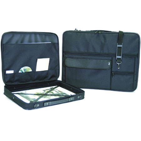 Florence Director Art Bag, Soft Portfolio Carry with Full Length Dual Running Zipper & Wrapped Metal Rod Framing, 24x36", Black.