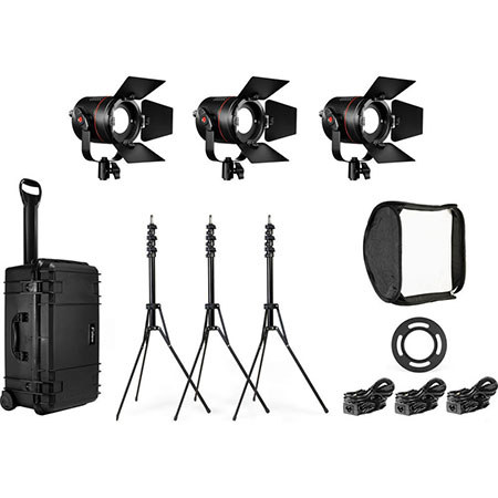 Fiilex K302 3-Light P360EX LED Lighting Kit, Includes 3 P360EX Light Heads, 3 P360EX Barndoors, 3 Light Stands, 15"x15" Softbox, Speedring, Case