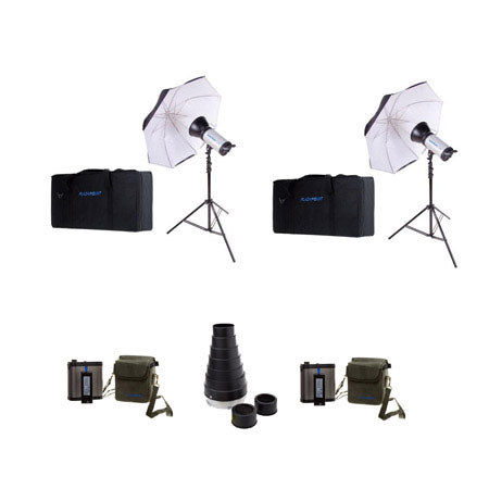 Flashpoint 320M kit with battery,case,stands,snoot,umbl