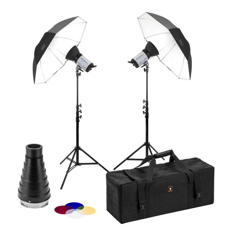 Flashpoint 320M Portrait Wedding Monolight Kit, with Two 320 Monolights, Blk Stands,Umbrellas, Snoot and Carrying Case