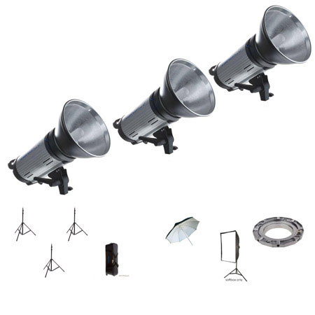Flashpoint II 620M 3 light Monolight Kit, Stands,