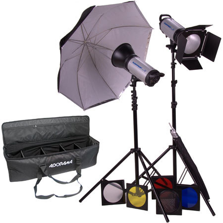 Flashpoint 620A Portrait Wedding Monolight Kit, with Two 620A Monolights, Stands, Umbrellas, Barndoor with Grid, Set of 4 Filters &amp; Case