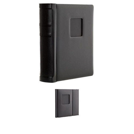 Book Bound Album, Holds 24 4x6" Photos, with Window, Color: Black Pages, Black Cover with Black Foil and Black Metal Edged. With Cd Case For 2 cd's.