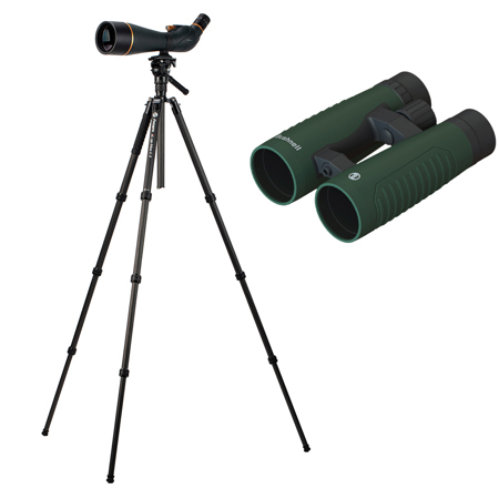 FotoPro 25-75x100 Spotting Scope with X-GO PLUS E 2 4-Section Carbon Fiber Tripod, Bundle with 10x42mm Excursion Roof Prism Binoculars