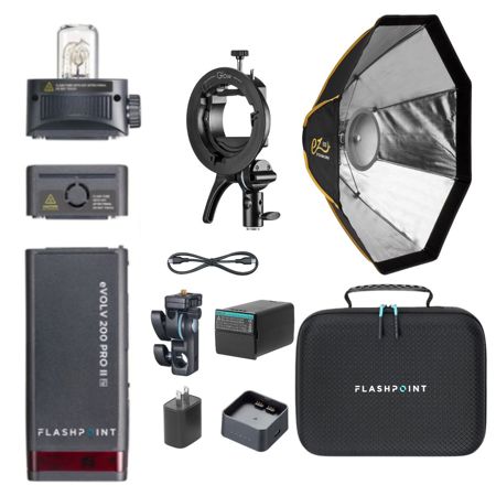 Flashpoint eVOLV 200 Pro II TTL Pocket Flash Kit With Glow EZ Lock 25" Softbox