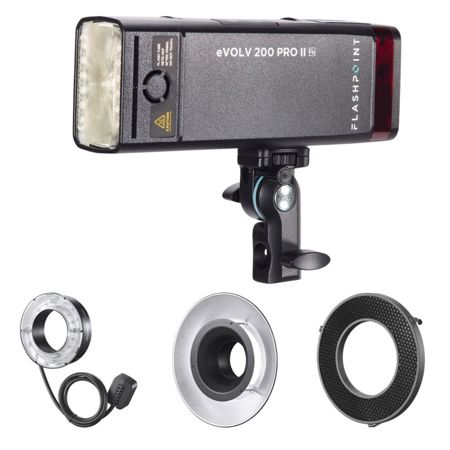 Flashpoint eVOLV 200 Pro II TTL Pocket Flash with Ring Flash Head Kit