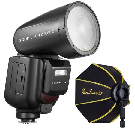 Flashpoint Zoom Li-on X PRO R2 TTL On-Camera Round Flash Speedlight For Nikon (Godox V1 Pro) with Glow PS-B20K ParaSnap Octagonal Softbox (20")