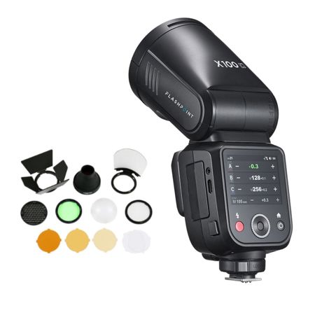 Flashpoint X100 TTL R2 On Camera Flash & Round Head Flash Accessory Kit - Nikon
