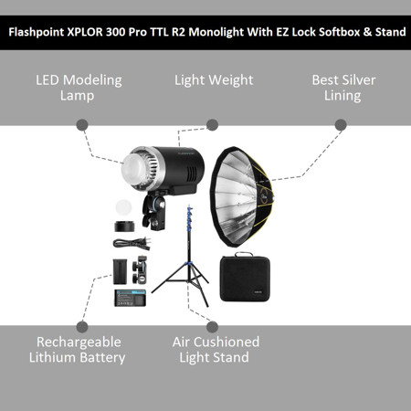 Flashpoint XPLOR 300 Pro TTL R2 Monolight With EZ Lock Softbox