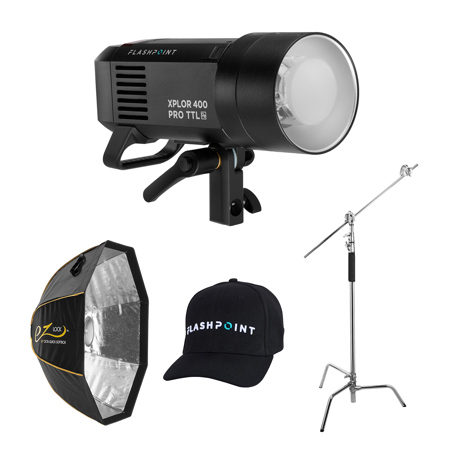 Flashpoint XPLOR 400PRO R2 TTL Battery-Powered Monolight Kit With Glow 36" EZ Lock Octa Softbox and C-Stand