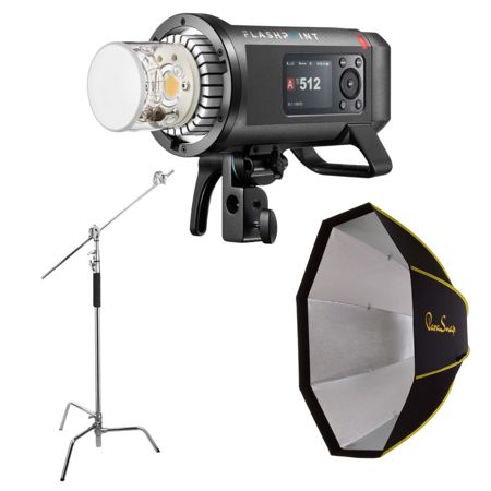Flashpoint XPLOR 600PRO II TTL R2 600ws Monolight Kit with Softbox and C-Stand