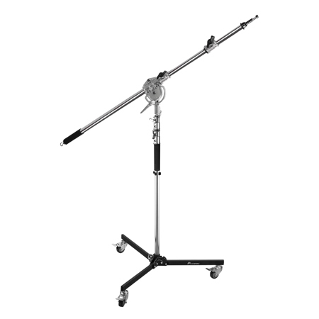 Flashpoint Folding Wheeled Base Stand 9' with 86" Telescopic Boom Arm (Chrome)
