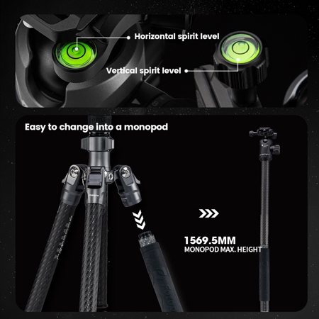 FotoPro Sherpa 5-Section Carbon Fiber Tripod/Monopod w/FPH-42QS Ball Head,Orange