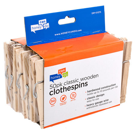 Flashpoint Clothes Pins Wood, With Spring, Pack of 50