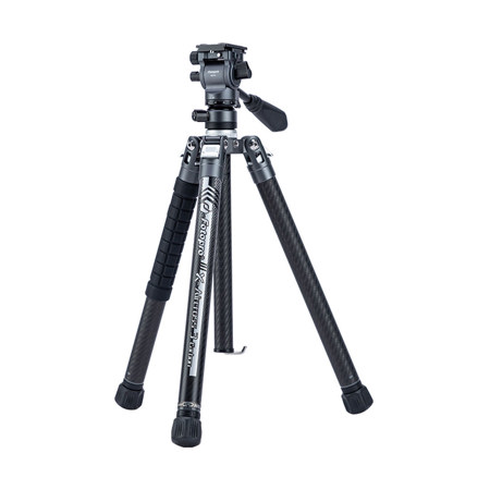 FotoPro X-AIRCROSS 3 Video 5-Section Carbon Fiber Tripod with MH-2L Fluid Video Head, Slate Gray