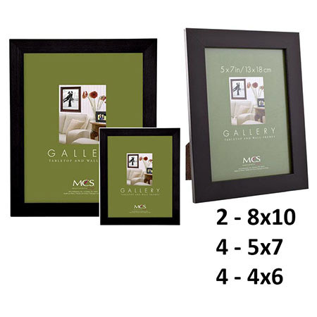 MCS Flat-top Wood Picture Frame Set of 5, 2-4x6, 2-5x7, 1-8x10, Black