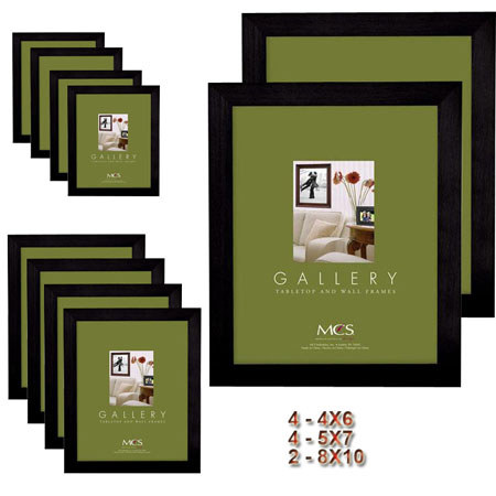 MCS Flat-top Wood Picture Frame Set of 10, 4-4x6, 4-5x7, 2-8x10, Black