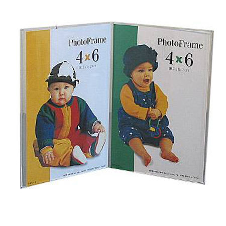 Acrylic Bent Frame, Ultra-Clear 'L' Easel Frame, For 2-4x6" Vertical Photo.