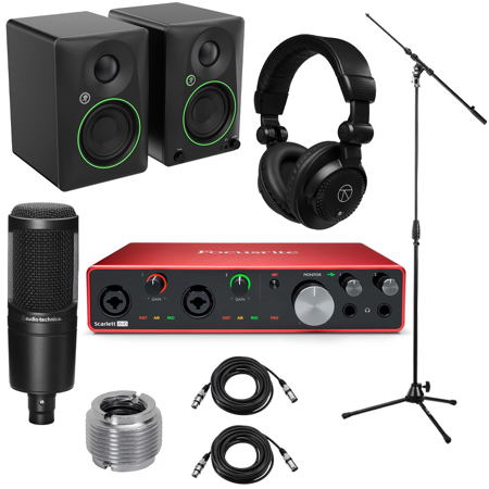 Focusrite Scarlett 8i6 3rd Gen USB Interface with Software Suite, Bundle with Audio-Technica AT2020 Microphone and H&A Tripod Mic Stand