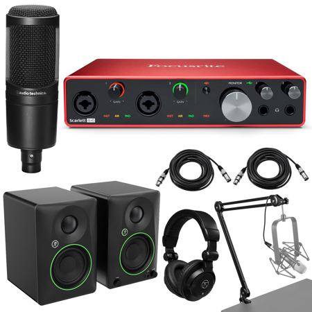 Focusrite Scarlett 8i6 3rd Gen USB Interface with Software Suite, Bundle with Audio-Technica AT2020 Microphone and Technical Pro ARM1 Mic Crane Arm