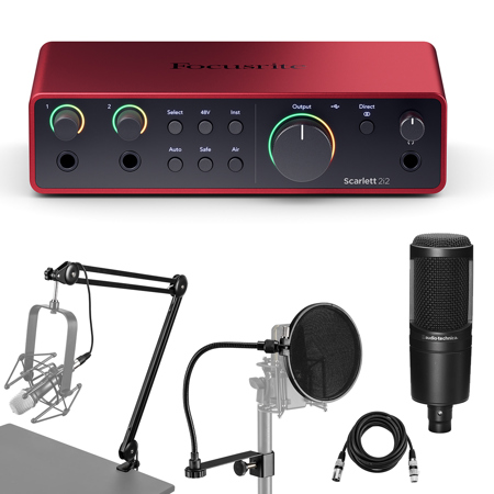 Focusrite Scarlett 2i2 4th Gen USB Interface w/SW, w/AT2020 Mic & Broadcast Arm