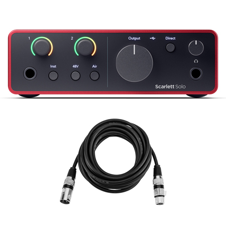 Focusrite Scarlett Solo 4th Gen USB Interface with Software Suite, Bundle with H&A 10' XLR Microphone Cable