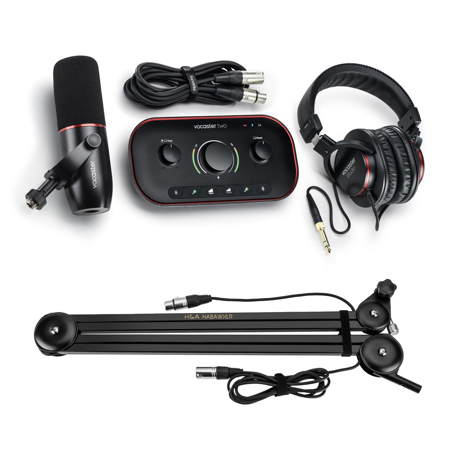 Focusrite Vocaster Two Studio Ultimate Podcasting Kit, Bundle with Broadcast Arm
