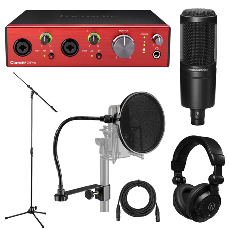 Focusrite Clarett+ 2Pre 8-Ch 10-In/4-Out Interface with Mic, Stand & Headphone