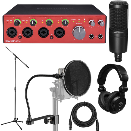 Focusrite Clarett+ 4Pre 8-Ch Audio Interface, with Mic, Headphones, Mic Stand