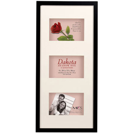 MCS 9x20" Dakota Wood Shadow Box Wood Frame w/3-4x6" Photo, 5/8" Width, Black