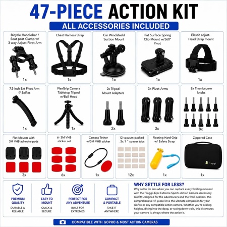 Froggi Extreme Sport 47-pc Kit for All GoPro Hero & DJI Osmo