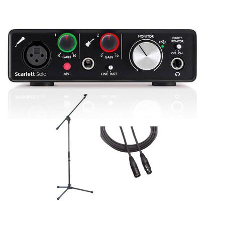 Focusrite Scarlett Solo USB 2.0 Audio Interface W/Boom Mic Stand/XLRF-XLRM Cable