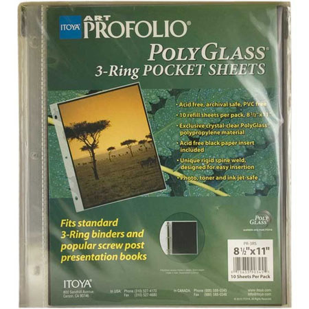 Itoya Crystal-Clear 3-Ring Pocket Sheets, 8.5x11", 10
