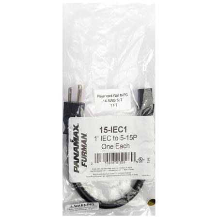 Furman Sound 15 Amp NEMA 5-15P to IEC-60320-C13 Power Cord, 1'