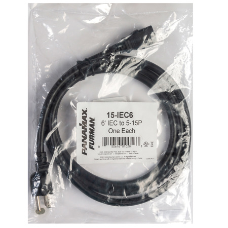 Furman Sound 15 Amp NEMA 5-15P to IEC-60320-C13 Power Cord, 6'