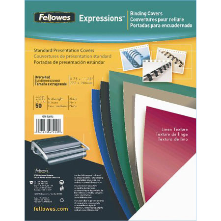 Fellowes Black Linen Oversize Binding Covers, 50 Pack