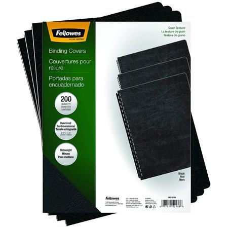 Fellowes Black Grain Oversize Binding Covers, 200 Pack