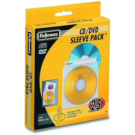 Fellowes Double-Sided CD/DVD Sleeves, 25 Pack, Clear