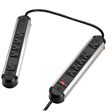 Fellowes 10-Outlets Metal Split Surge Protector, Black/Metallic Gray