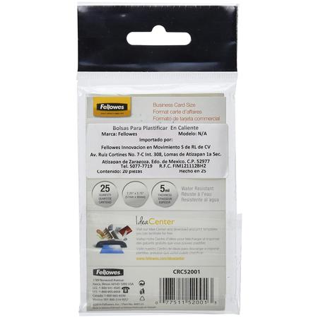 Fellowes Pouch, Business Card Size, 5 Mil, Pack of 25
