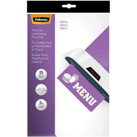Fellowes Pouch, Restaurant Menu Size, 3 Mil, 25-Pack