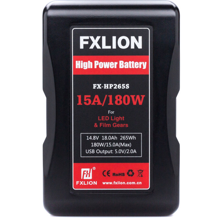 FX Lion FX-HP265S 15A/180W High Power V-Mount Lithium-Ion Battery, 14.8V, 265Wh