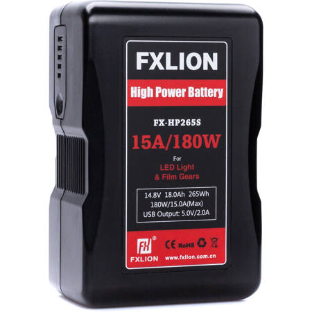 FX Lion FX-HP265S 15A/180W High Power V-Mount Lithium-Ion Battery, 14.8V, 265Wh