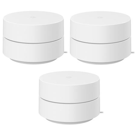 Google Wi-Fi AC1200 Wireless Dual-Band Gigabit Mesh Wi-Fi Router, Snow, 3-Pack