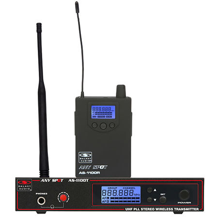 Galaxy Audio AS-1100 4-User Personal Wireless Stage Monitoring System, Includes AS-1100T Transmitter, 4 AS-1100R Receivers, Earbuds, D: 584-607MHz