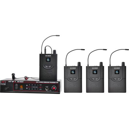 Galaxy Audio Any Spot AS-950-4 Wireless Personal Monitor Band Pack System, Includes Transmitter, 4x Bodypack Receiver and 4x EB4 Earbuds, Frequency N: 518-542 MHz